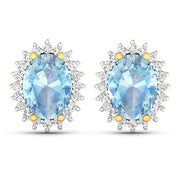 Bids.com 2.36 Carat Genuine Aquamarine and White Diamond 14K Yellow Gold Earrings Earrings