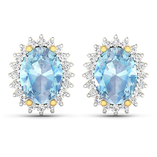 Bids.com 2.36 Carat Genuine Aquamarine and White Diamond 14K Yellow Gold Earrings Earrings