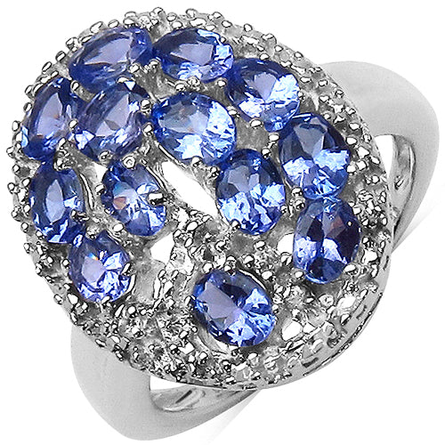 Bids.com 2.29 Carat Genuine Tanzanite & White Topaz .925 Sterling Silver Ring Rings