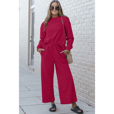 Double Take | Textured Long Sleeve Top and Drawstring Pants Set