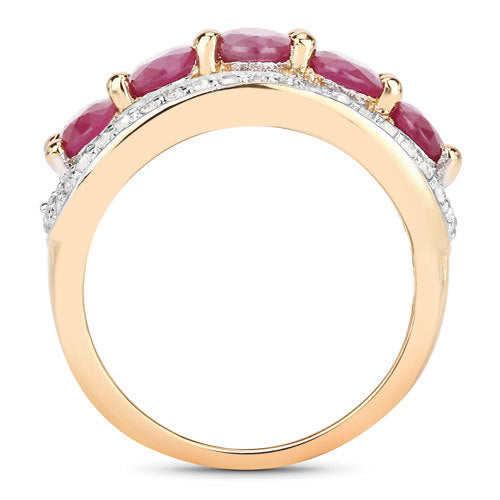 Bids.com 1.74 Carat Genuine Ruby and White Diamond .925 Sterling Silver Ring Rings