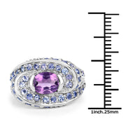 Bids.com 2.76 Carat Genuine Amethyst and Tanzanite .925 Sterling Silver Ring Rings