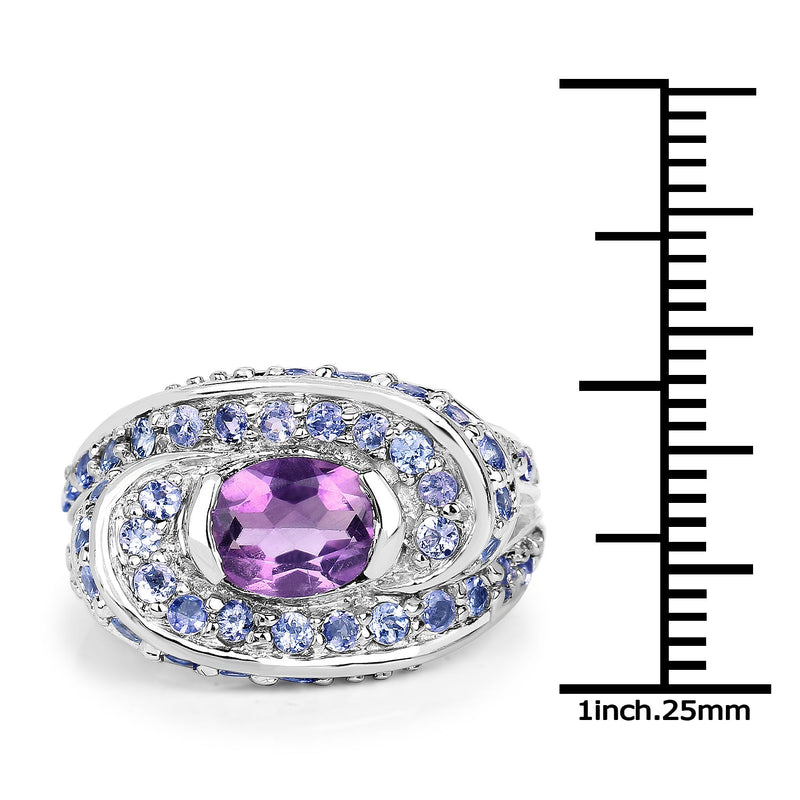 Bids.com 2.76 Carat Genuine Amethyst and Tanzanite .925 Sterling Silver Ring Rings
