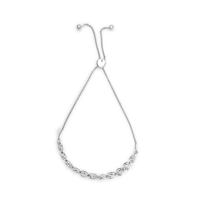 Bids.com .925 Sterling Silver 1/10 Cttw Diamond Heart Link Bolo Bracelet (I-J Color, I2-I3 Clarity) Bracelets