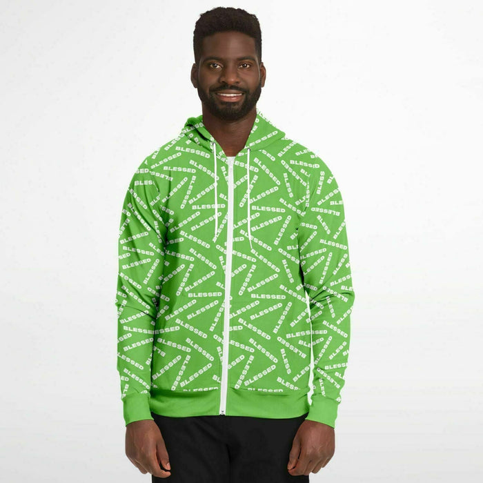 BLESSED Green Fashion Zip-Up Hoodie