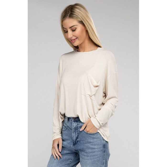 Washed Ribbed Dolman Sleeve Round Neck Top