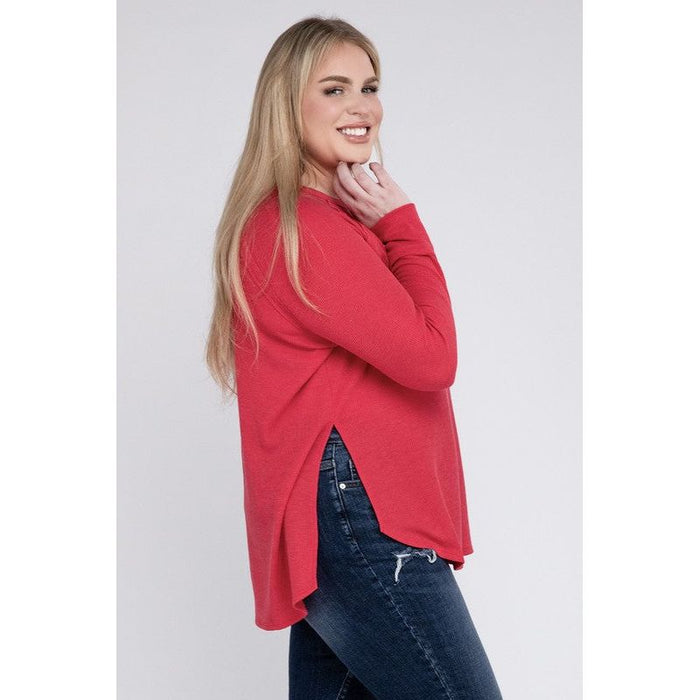 Plus Melange Baby Waffle Long Sleeve Top