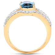 Bids.com 14K Yellow Gold Plated 2.30 Carat Genuine London Blue Topaz and White Topaz .925 Sterling Silver Ring Rings