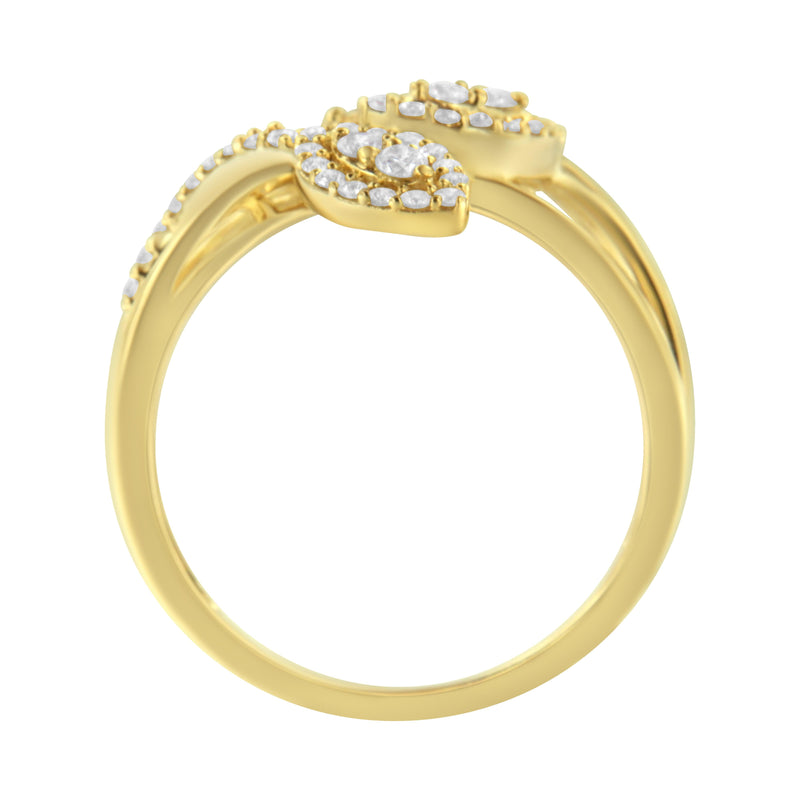 Bids.com 10K Yellow Gold 1/2 Cttw Round-Cut Diamond Layered Crossover Triple Leaf Bypass Ring (I-J Color, I1-I2 Clarity) - Size 7 Rings