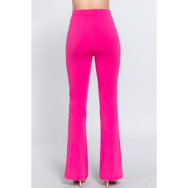 Elastic Waist Slim Flare Yoga Pants in Hot Pink