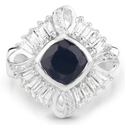 Bids.com 3.06 Carat Glass Filled Sapphire and White Topaz .925 Sterling Silver Ring Rings
