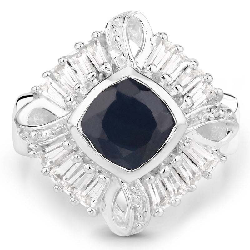 Bids.com 3.06 Carat Glass Filled Sapphire and White Topaz .925 Sterling Silver Ring Rings