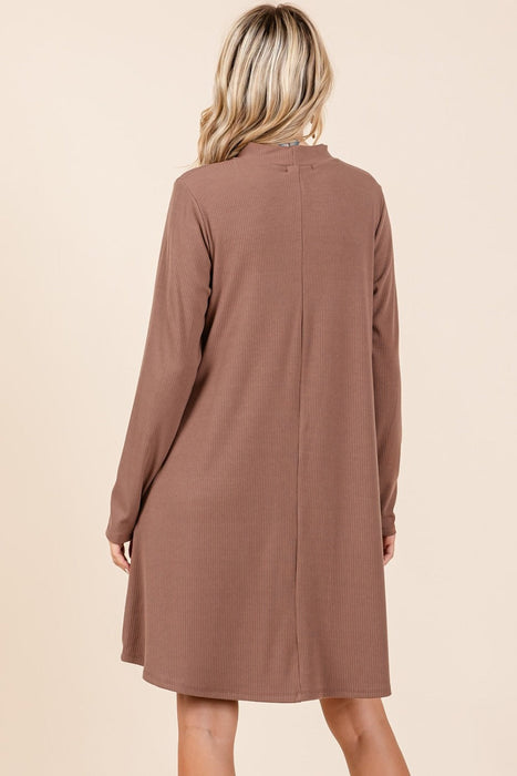 Mock Neck Long Sleeve Dress with Pockets