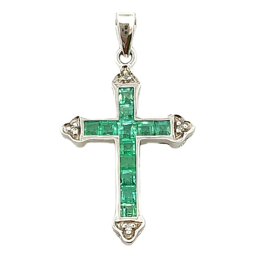 Bids.com Emerald Diamond Cross Religious Pendant 10KT White Gold Pendants