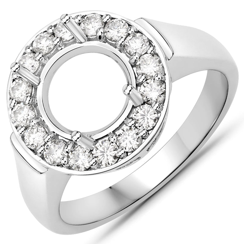 Bids.com 0.48 Carat Genuine White Diamond 14K White Gold Semi Mount Ring - holds 8.00mm Round Gemstone Rings