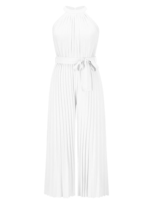 Cutout Tied Pleated Sleeveless Jumpsuit