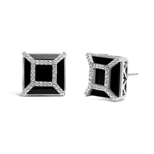 Bids.com 14K White Gold 3/8ct Diamond with 11x11MM Black Onyx Stud Earrings (G-H Color, SI1-SI2 Clarity) Earrings