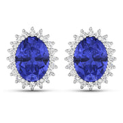 Bids.com 2.56 Carat Genuine Tanzanite and White Diamond 14K White Gold Earrings Earrings