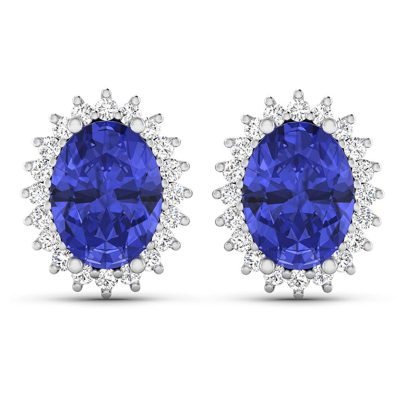 Bids.com 2.56 Carat Genuine Tanzanite and White Diamond 14K White Gold Earrings Earrings
