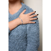 Bids.com 18K White Gold 1 3/4 Cttw Diamond and 3x3mm Round Blue Sapphire Gemstone Floral Link Bracelet (G-H Color, SI1-SI2 Clarity) - Size 7" Bracelets