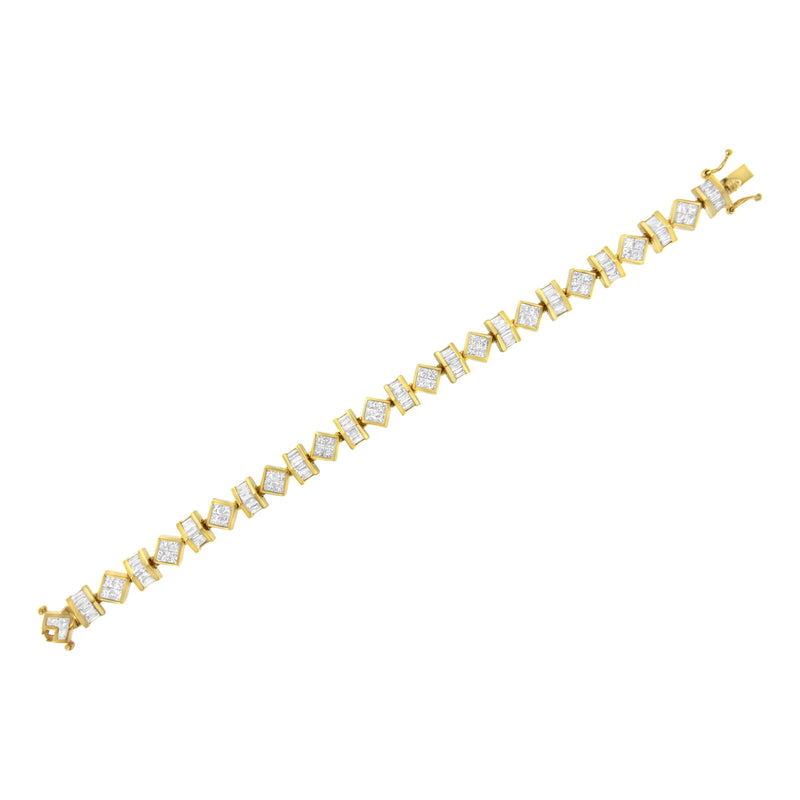 Bids.com 14K Yellow Gold 7.50 Cttw Princess and Baguette Diamond Geometric Link Bracelet Bracelets