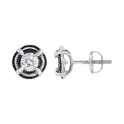 Bids.com Black Rhodium Plated .925 Sterling Silver Round 1-1/2 cttw Diamond Double Halo 4-Prong Solitaire Milgrain Stud Earrings (H-I Color, I2-I3 Clarity) Earrings