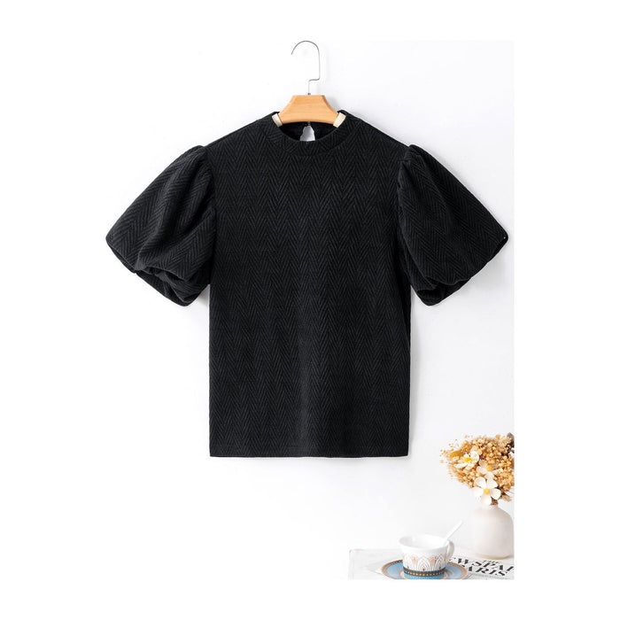 Round Neck Puff Sleeve Blouse