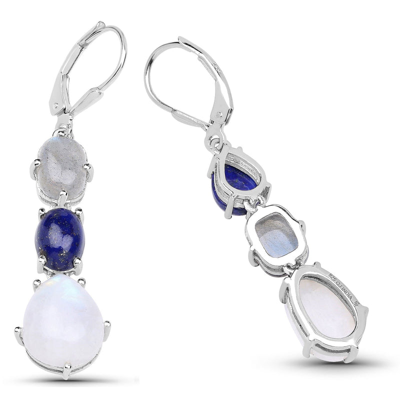 Bids.com 10.17 Carat Genuine Lapis, Labradorite and White Rainbow Moonstone .925 Sterling Silver Earrings Earrings