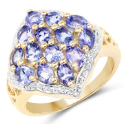 Bids.com 14K Yellow Gold Plated 2.38 Carat Genuine Tanzanite .925 Sterling Silver Ring Rings