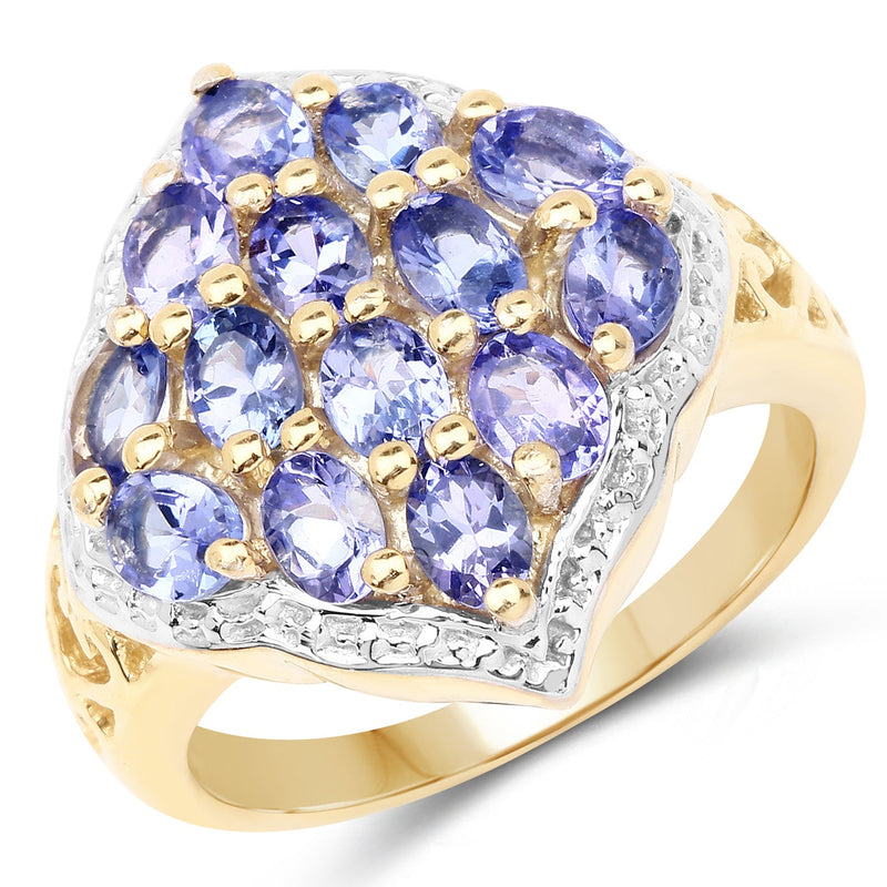 Bids.com 14K Yellow Gold Plated 2.38 Carat Genuine Tanzanite .925 Sterling Silver Ring Rings