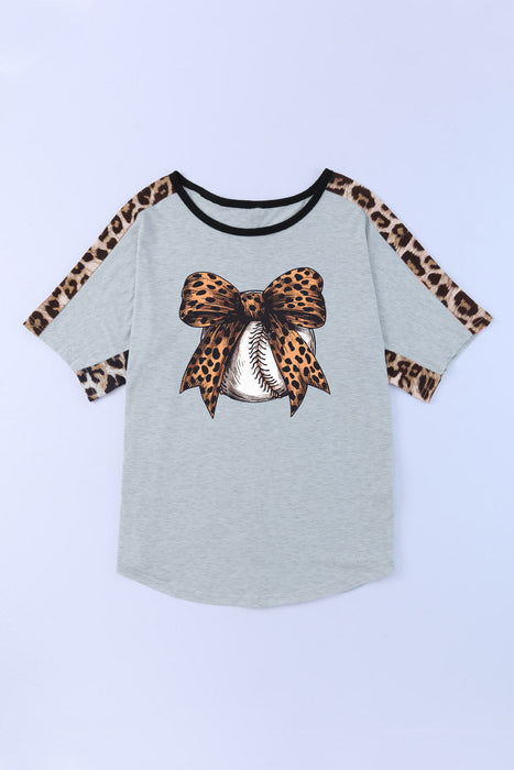 Leopard Bow Round Neck Half Sleeve T-Shirt