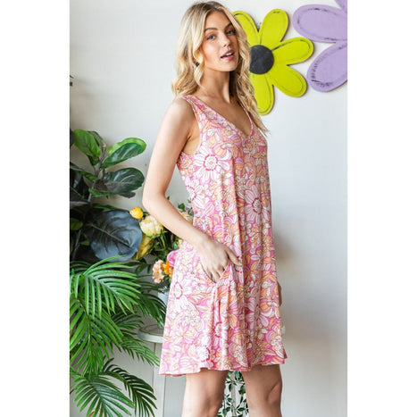 Heimish Floral V-Neck Tank Dress with Pockets