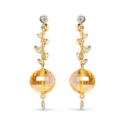 Bids.com 18K Yellow Gold 2/3 Cttw Round Bezel Diamond and 25mm Ball Shaped Yellow Citrine Gemstone Dangle Stud Earring (Brown and G-H Color, SI1-SI2 Clarity) Earrings