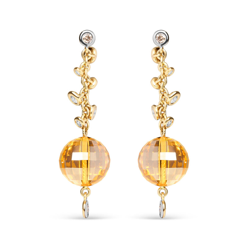 Bids.com 18K Yellow Gold 2/3 Cttw Round Bezel Diamond and 25mm Ball Shaped Yellow Citrine Gemstone Dangle Stud Earring (Brown and G-H Color, SI1-SI2 Clarity) Earrings