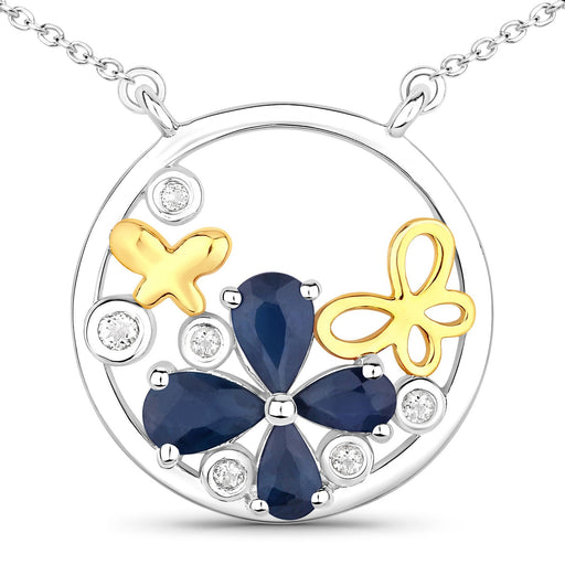 Bids.com 1.41 Carat Genuine Blue Sapphire and White Topaz .925 Sterling Silver Pendant Pendants