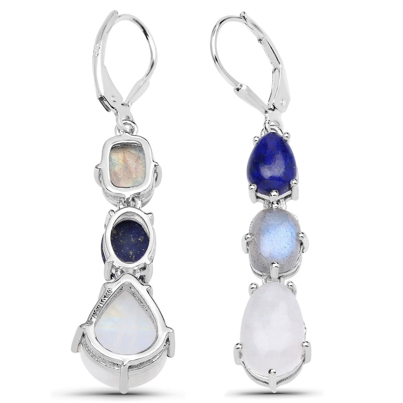 Bids.com 10.17 Carat Genuine Lapis, Labradorite and White Rainbow Moonstone .925 Sterling Silver Earrings Earrings