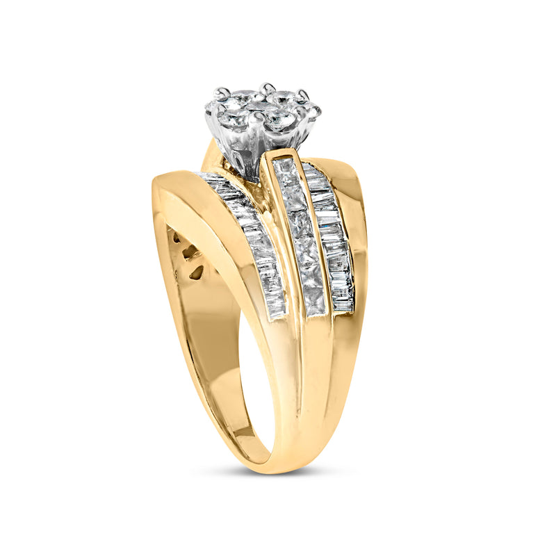 Bids.com 14K Yellow Gold 2-1/3 Cttw Diamond Cluster Channel Set Chevron Shaped Engagement Ring (H-I Color, SI1-SI2 Clarity) - Ring Size 7 Rings