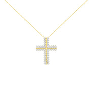 Bids.com 10K Yellow Gold 4.0 Cttw Diamond Two Row Cross 18" Pendant Necklace (J-K Clarity, I1-I2 Color) Necklaces