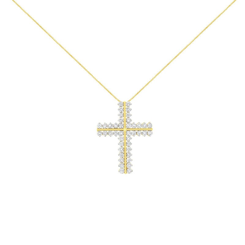 Bids.com 10K Yellow Gold 4.0 Cttw Diamond Two Row Cross 18" Pendant Necklace (J-K Clarity, I1-I2 Color) Necklaces