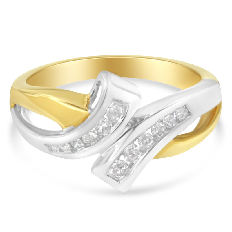 Bids.com 10K Two Toned Channel-Set Diamond Bypass Ring (1/4 cttw, I-J Color, I2 Clarity) Rings