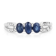 Bids.com 0.73 Carat Genuine Blue Sapphire and White Diamond 14K White Gold Ring Rings