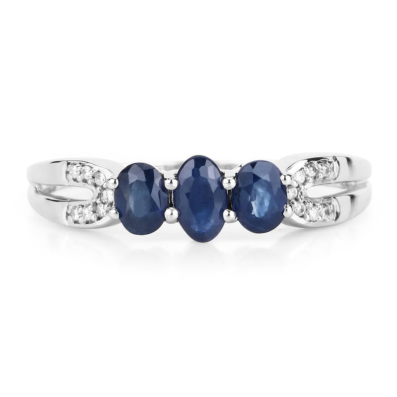Bids.com 0.73 Carat Genuine Blue Sapphire and White Diamond 14K White Gold Ring Rings