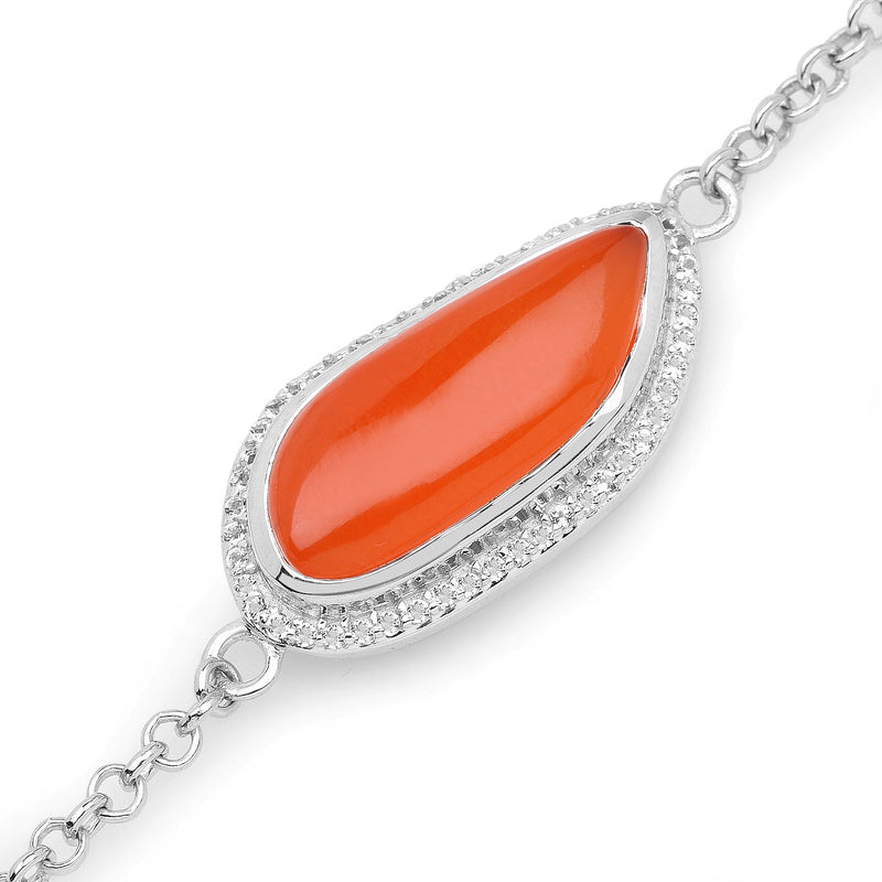 Bids.com 5.50 Carat Genuine Carnelian And White Topaz .925 Sterling Silver Bracelet Bracelets