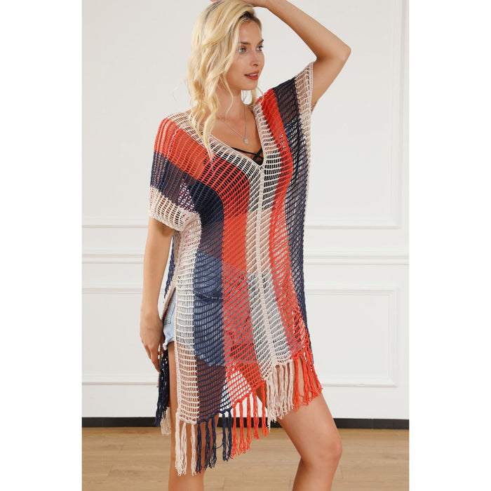 Tassel Color Block V-Neck Cover Up