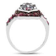 Bids.com 1.77 Carat Genuine Blue Sapphire and Ruby .925 Sterling Silver Ring Rings