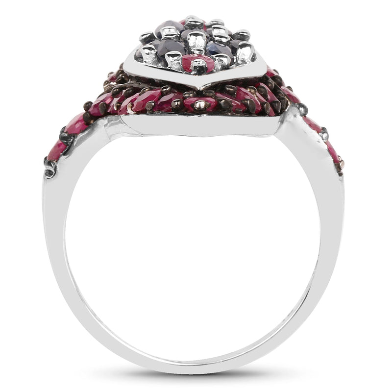 Bids.com 1.77 Carat Genuine Blue Sapphire and Ruby .925 Sterling Silver Ring Rings