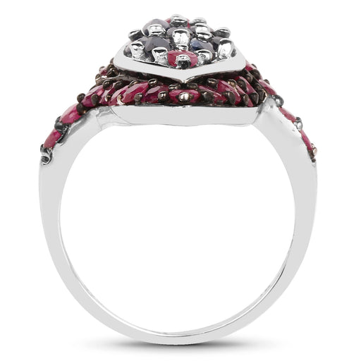 Bids.com 1.77 Carat Genuine Blue Sapphire and Ruby .925 Sterling Silver Ring Rings