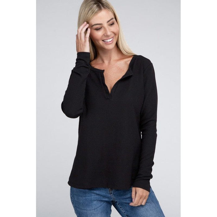 Melange Baby Waffle V-Neck Long Sleeve Top