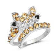 Bids.com 1.00 Carat Genuine Citrine & Black Spinel .925 Sterling Silver Ring Rings