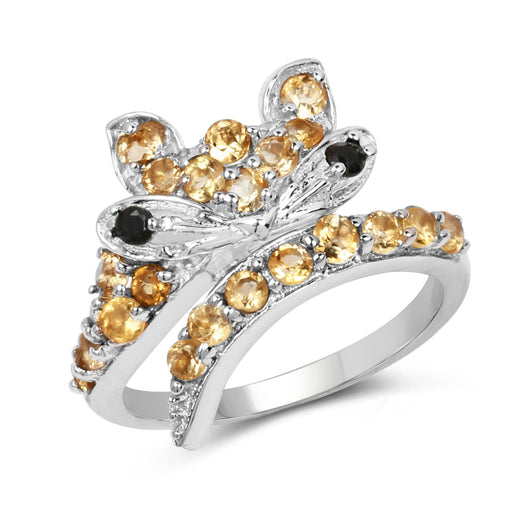 Bids.com 1.00 Carat Genuine Citrine & Black Spinel .925 Sterling Silver Ring Rings